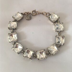 Vintage Anne Taylor Loft Signed Antiqued Silver Tone White Crystal Bracelet